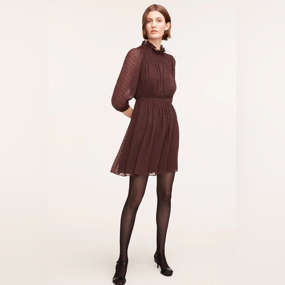 PRICE DROP! NWT Rebecca Taylor Clip-Dot Port Shirt Dress Polka-Dot Sheer Sleeves